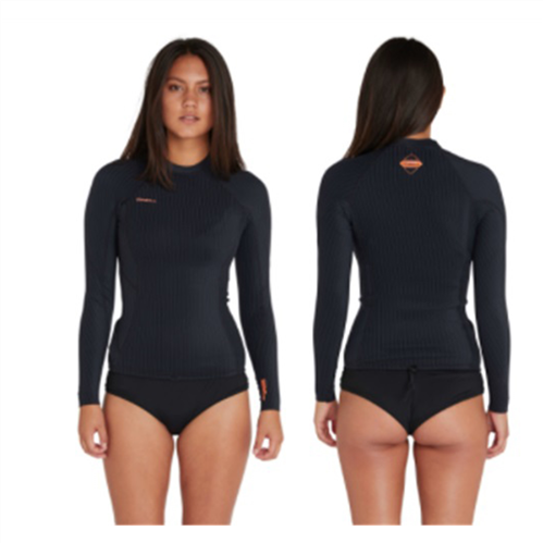 O'Neill WOMENS HYPERFREAK LS CREW 1.5MM WETSUIT TOP, BLK/BLK