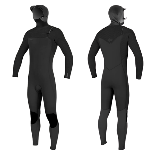 O'Neill Wetsuit HYPERFREAK CHEST ZIP FULL W/ HOOD 4/3+MM L/S STEAMER, A00 BLK/BLK