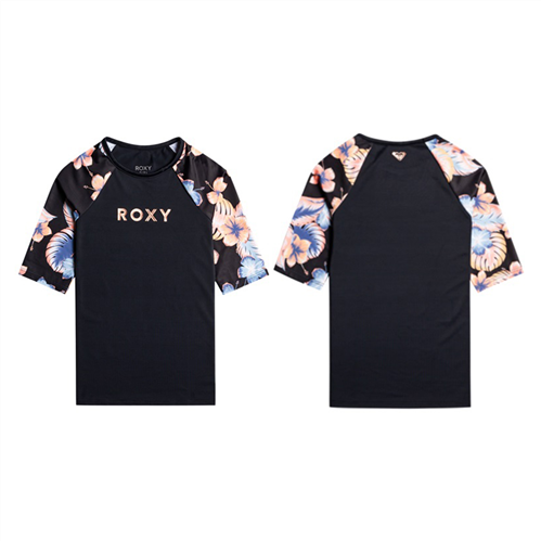 Roxy ANTHRACITE REEF FLOWER S RASH VEST, BLACK