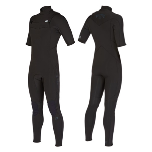 Billabong Wetsuits 2/2mm ABSOLUTE Chest Zip Glued Short Sleeve STEAMER, BLACK
