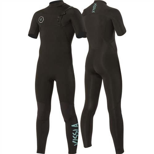 Vissla Wetsuits 7 Seas Boys 2/2mm Chest Zip Short Sleeve Steamer, Black