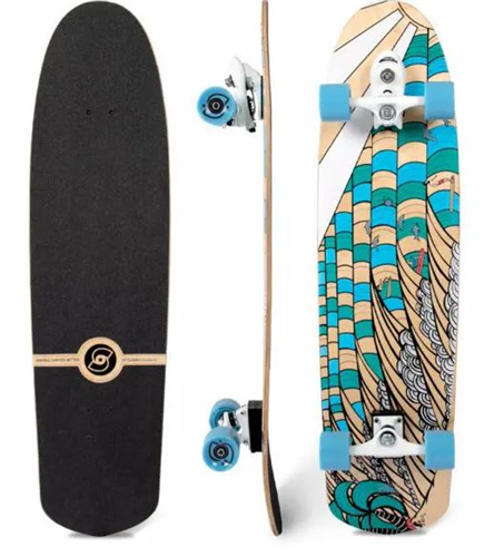 SmoothStar Dolphin 37” Thruster D Surf Skateboard, Blue/ White