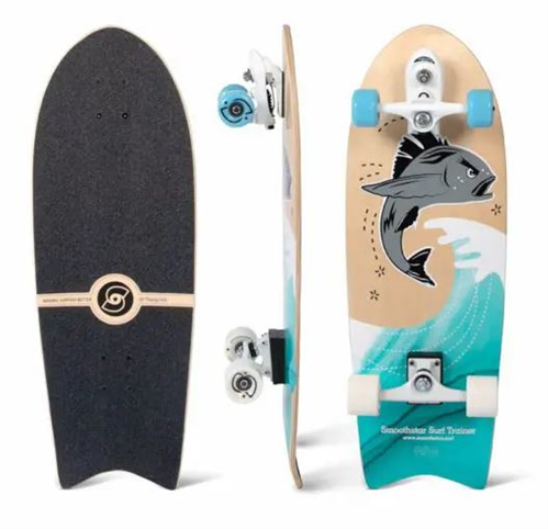SmoothStar Flying Fish 30” Thruster D Surf Skateboard, Black