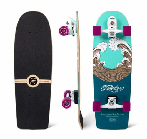 SmoothStar Pro Model Holy Toledo 31.5” Thruster D Surf Skateboard,Teal