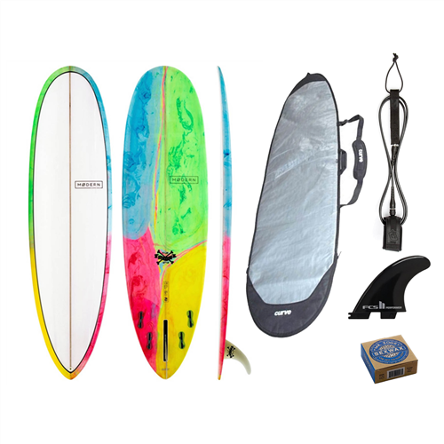 Modern LoveChild Surfboard Psychedelic Combo, includes Bag, Fins, Leash & Wax
