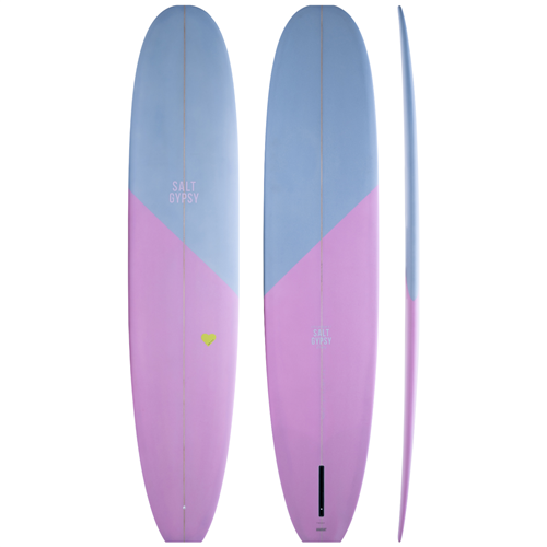 Salt Gypsy Surfboards x CYNTHIA ROWLEY Dusty PU Surfboard, Blue Pink