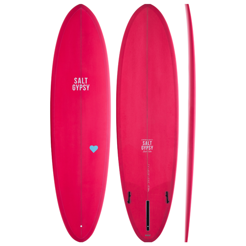 Salt Gypsy Surfboards x CYNTHIA ROWLEY Mid Tide PU Surfboard, Pink Glo