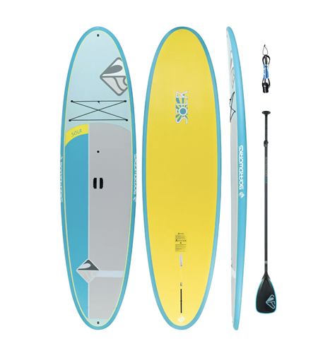 Boardworks Solr Blue/Yellow 10'6 All-Around Paddle Board with Paddle + Leash