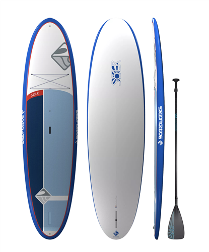 Boardworks Solr Blue/Wht 10'6 All-Around Paddle Board with Paddle + Leash