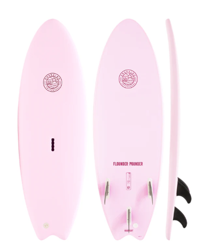 Gnaraloo Flounder Pounder Soft Surfboard, Marshmallow Pink