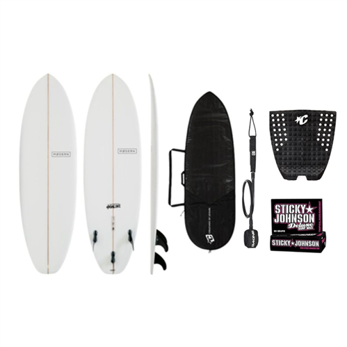 Modern Highline PU Clear Surfboard Combo including Bag, Grip, Wax & Leash