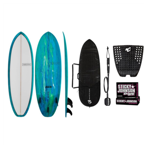 Modern Highline PU Sea Tint Surfboard Combo including Bag, Grip, Wax & Leash