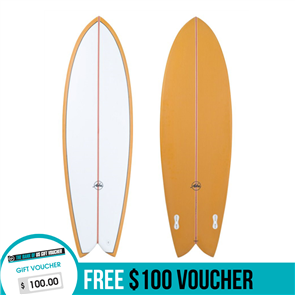 Aloha KEEL TWIN 2F (FCSII) PU FISH Surfboard, Mustard