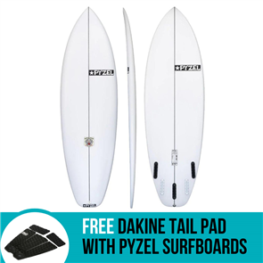 Pyzel White Tiger PU Surfboard with 3 or 5 FCS Fin Plugs