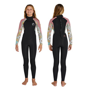 O'Neill Girls Bahia Back Zip Full 3/2mm Long Sleeve Steamer, Black/Wildflower