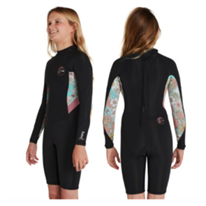 O'Neill GIRLS BAHIA BACK ZIP 2MM LS SPRINGSUIT, BLK/WLF