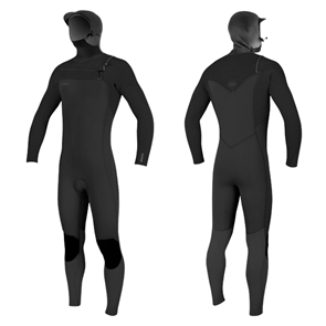 O'Neill Wetsuit HYPERFREAK CHEST ZIP FULL W/ HOOD 4/3+MM L/S STEAMER, A00 BLK/BLK