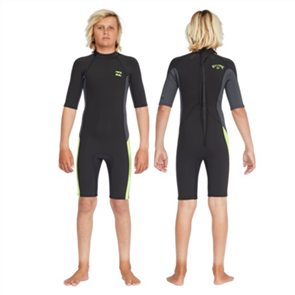 Billabong Wetsuits 2/2mm BOYS ABSOLUTE Back Zip Flat Lock SPRINGSUIT, STEALTH