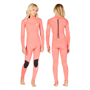 Billabong Wetsuits 3/2mm TEEN SYNERGY Back Zip Flat Lock STEAMER, VINTAGE CORAL
