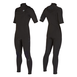 Billabong Wetsuits 2/2mm ABSOLUTE Chest Zip Glued Short Sleeve STEAMER, BLACK