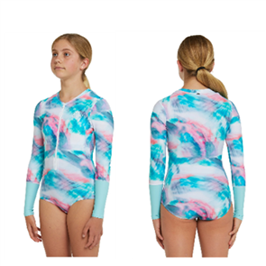 O'Neill GIRLS BAHIA LYCRA FZ LS SURFSUIT RASH SHIRT, WVDY/AQUA
