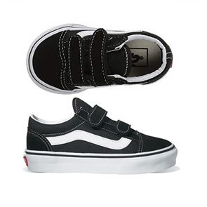 Vans Kids Classics Old Skool Velcro Youth Shoe, Black White