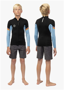 Vissla 7 SEAS BOYS RADITUDE 2MM FRONT ZIP WETSUIT TOP, BLK/BLUE