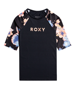Roxy ANTHRACITE REEF FLOWER S RASH VEST, BLACK