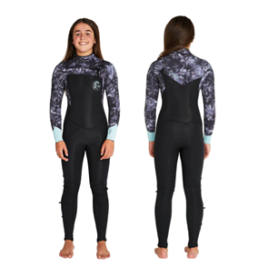 O'Neill GIRLS BAHIA CHEST ZIP FULL 4/3MM L/S STEAMER, HL9 BLK/HLEI/AQUA/BLK