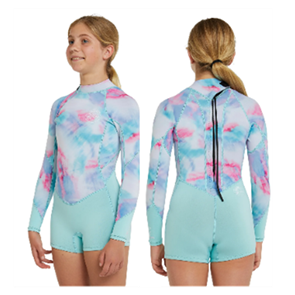 O'Neill GIRLS BAHIA BACK ZIP LS MID SPRING 2MM, AQU/WVDY