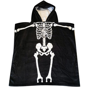 Sticky Johnson 100% Cotton Skeleton Hooded Towel, Black, Kids Size 3-6 Years