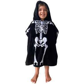 Sticky Johnson 100% Cotton Skeleton Hooded Towel, Black, Kids Size 3-6 Years