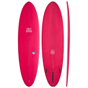 Salt Gypsy Surfboards x CYNTHIA ROWLEY Mid Tide PU Surfboard, Pink Glo