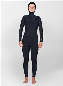 O'Neill WMNS HYPER FIRE X CZ FULL W/ HOOD 5/4MM STEAMER, 002 BLACK