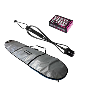 Sticky Johnson Combo, Longboard Bag, 8ft Leash, Wax