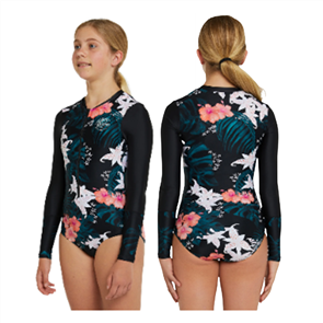 O'Neill GIRLS BAHIA LYCRA FZ LS SURFSUIT RASH SHIRT, VV1/BLK