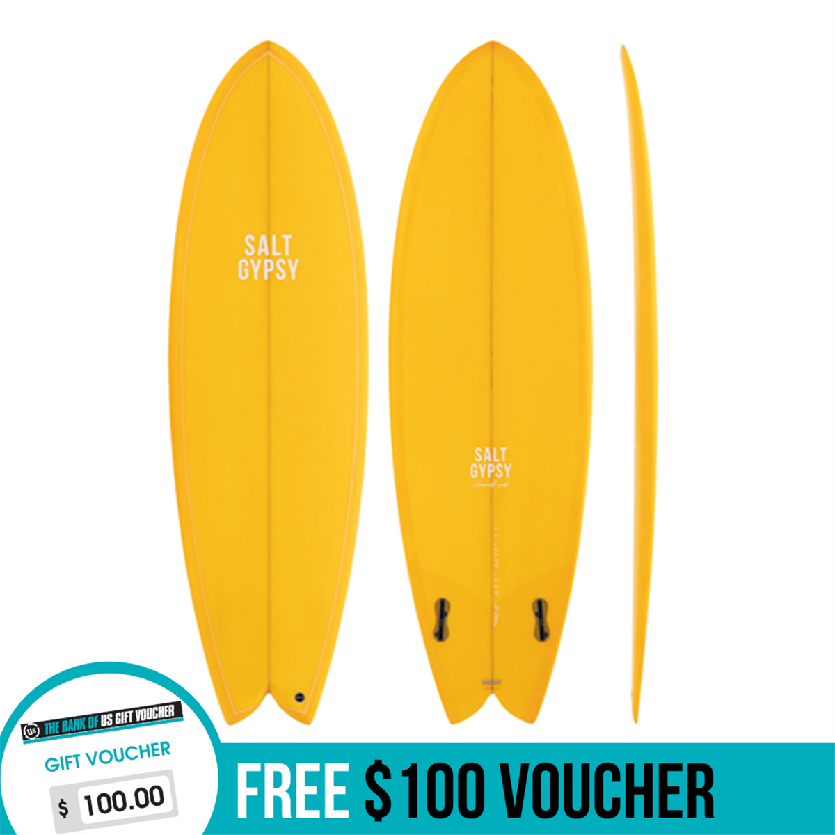 Salt Gypsy Surfboards Shorebird Surfboard, New 2223 Colour Mustard